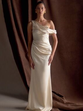 Meshki Dalia Off Shoulder Maxi Dress, Blush Gold